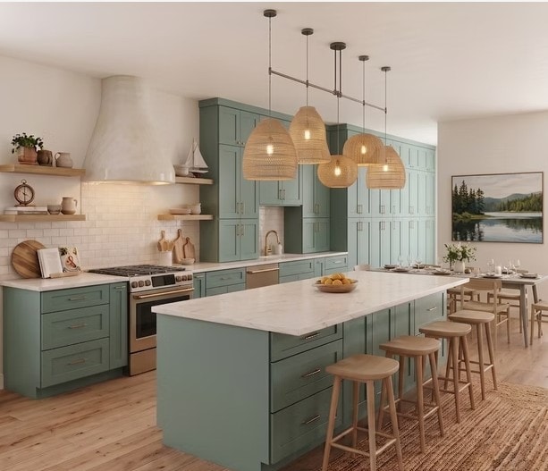 Midnight Cove kitchen with upper and lower cabinets and gold hardware